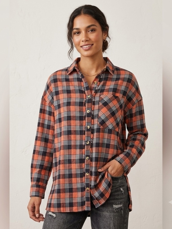 Hurley Tops - Hurley Orange and Black Plaid Button-Down Shirt Oversized  Size XS